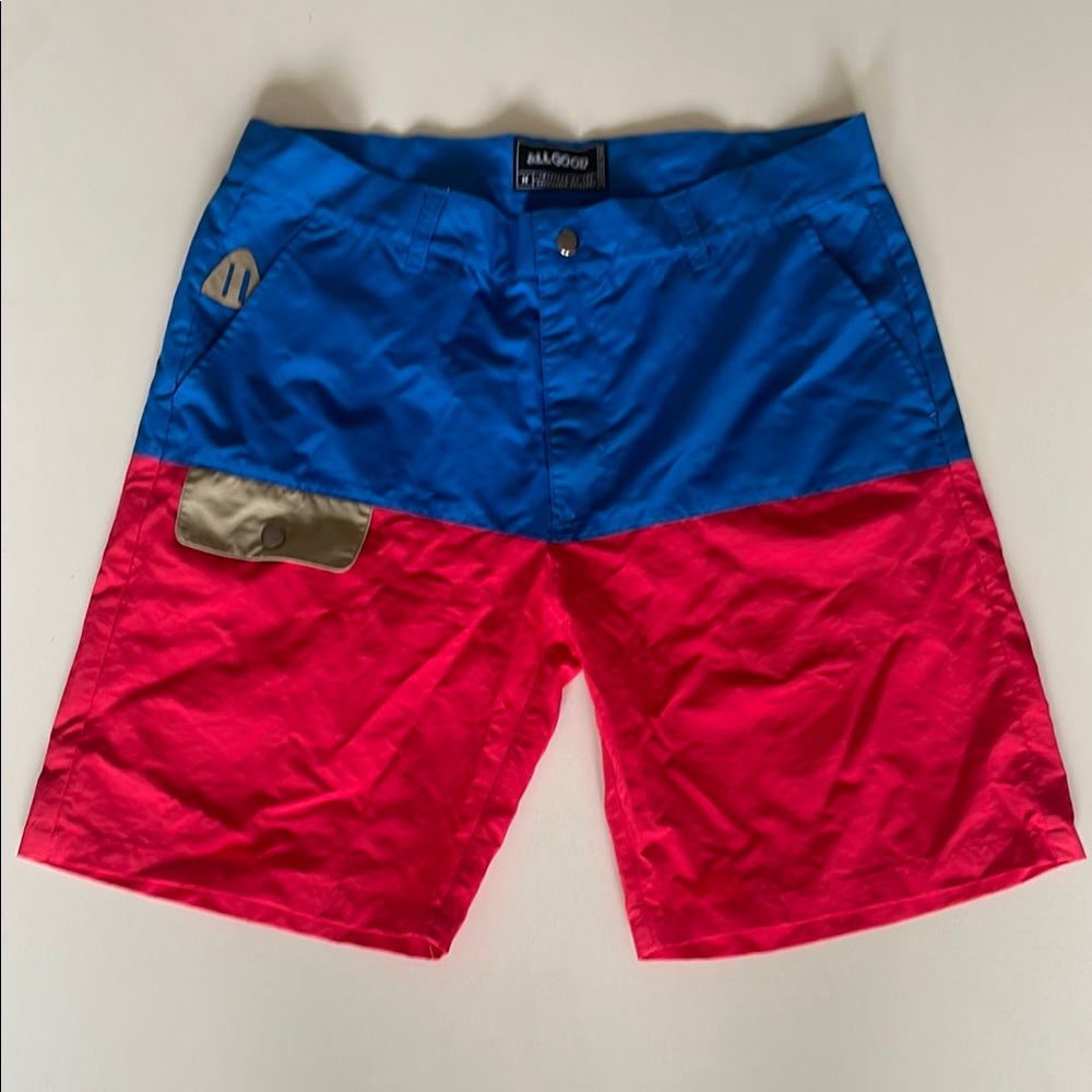 All Good, Never Better.  Bold Blue and Red Men's Swim Shorts